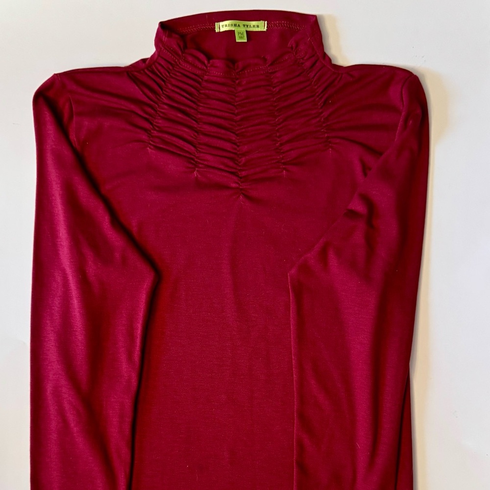 BEAUTIFUL Ruched Neck Burgandy Long Sleeve Top PMedium